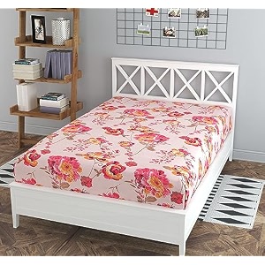 180 tc floral printed single bedsheet cotton without pillow cover  breathable amp wrinkle free queen size bedsheet single bed size 60 x 90 inch light pink