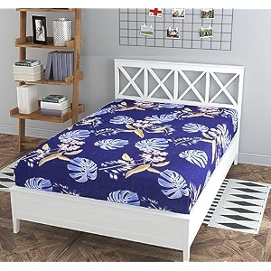 180 tc leaf printed single bedsheet cotton without pillow cover  breathable amp wrinkle free queen size bedsheet single bed size 60 x 90 inch dark blue