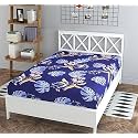 180 TC Leaf Printed Single Bedsheet Cotton Without Pillow Cover | Breathable &amp; Wrinkle Free Queen Size Bedsheet Single Bed (Size 60 x 90 Inch) (Dark Blue)