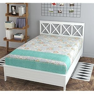 180 tc small floral printed single bedsheet cotton without pillow cover  breathable amp wrinkle free queen size bedsheet single bed size 60 x 90 inch aqua green white