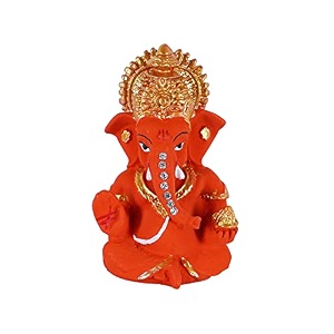 craftam polyresin orange ganesha statue for car dashboard god ganesh murti ganpati idol figurine with double side tape