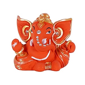 craftam polyresin orange ganesha statue for car dashboard god ganesh murti ganpati idol figurine with double side tape
