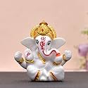 Craftam Polyresin Orange Ganesha Statue for Car Dashboard God Ganesh Murti Ganpati Idol Figurine with Double Side Tape