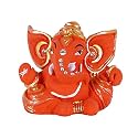 Craftam Polyresin Orange Ganesha Statue for Car Dashboard God Ganesh Murti Ganpati Idol Figurine with Double Side Tape