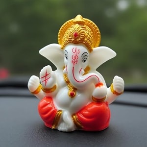 craftam polyresin orange ganesha idol for car dashboard  lord ganesh murti figurine with double-sided tape  ganpati bappa statue for home office gift amp decor