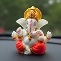 Craftam Polyresin Orange Ganesha Idol for Car Dashboard – Lord Ganesh Murti Figurine with Double-Sided Tape | Ganpati Bappa Statue for Home, Office, Gift &amp; Decor