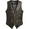 Crafter Men's Brown Leather Motorcycle Vest - Sleeveless, V-Neck, Cowhide Biker Riding sleeveless Motorcycle Leather Vest