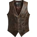 Crafter Men's Brown Leather Motorcycle Vest - Sleeveless, V-Neck, Cowhide Biker Riding sleeveless Motorcycle Leather Vest