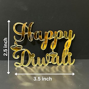 happy diwali golden acrylic cutout tags for hampers scrapbook boxes cards  10 pc in a pack  size - 35 by 25 inch  diya design 2