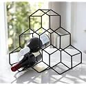 Metal Wine Rack Holder 6 Bottle Table top Wine Storage Rack Countertop Whiskey Organizer for Bar Pub & Room Rack (Black, Large)