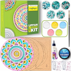 craftinger pro lippan art kit 8 inch for diy decor with pre-marked mdf shapes acrylic colors and mirrorsmulticolor