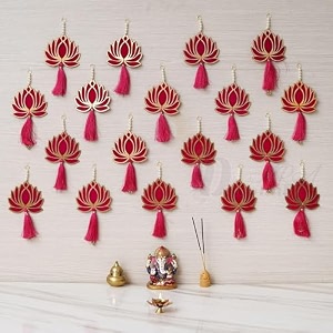 handmade wall decor lotus with hangings for home decordiwali decorwedding and all festival decor  lotus hangings for home decoration pink18