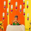 Lotus Hanging Gajra Set of 8 | Small 10 Inch Off-White Fabric Floral Wall Hangings | Temple &amp; Pooja Room Decoration Items | Backdrop Decor for Festivals &amp; Diwali