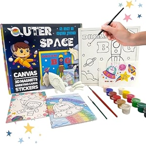 craftopedia diy 4 in 1 canvas painting art amp craft set with 3d magnets greeting cards stickers  boys amp girls age 4567  outer space