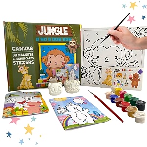 craftopedia diy 4 in 1 canvas painting art amp craft set with 3d magnets greeting cards stickers  boys amp girls age 4567  jungle