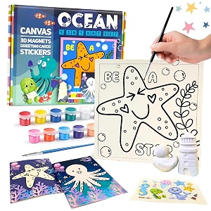 craftopedia diy 4 in 1 canvas painting art amp craft set with 3d magnets greeting cards stickers  boys amp girls age 4567  ocean