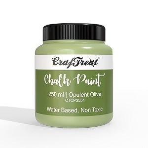 craftreat opulent olive - chalk paint for wood furniture wall canvas home decor glass diy craft - matte acrylic multi surface paint - 250 ml