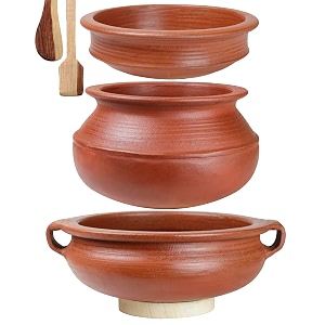 craftsman inida 1-3-3liter clay handi  clay pot for cooking  rice pot  handcrafted  unglazed  pre-seasoned  gas stove friendly