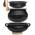 Craftsman India Online Deep Burned Clay Uncoated Handi/Pot for Cooking and Serving Combo 1, 2 &amp; 3 Liter | Black