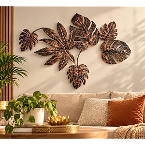 craftter metal leaf wall art for living room bedroom amp home decor  tropical botanical wall decoration  modern decorative wall hanging  brown copper finish  103 x 61 cm