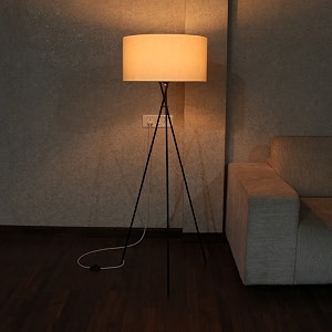 craftter metal tripod floor led lamp with shade for living room vintage night led lamp for guest room reception office pack of 1 off white onoff foot switch