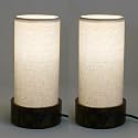 Craftter Pack of 2 Small Table Lamp, Night Lamp for Bedroom, Lamp for Living Room, Bedside Lamp, Room Decor, Wooden Base Grey