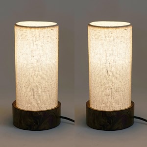 craftter pack of 2 small table lamps  wooden base night lamp for bedroom amp living room decor