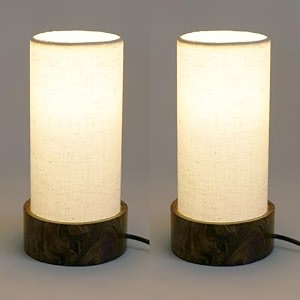 craftter pack of 2 small table lamps  wooden base night lamp for bedroom amp living room decor off-white