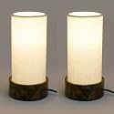 Craftter Pack of 2 Small Table Lamps | Wooden Base Night Lamp for Bedroom &amp; Living Room Decor (Off-White)