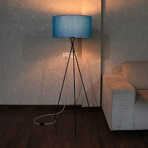 craftter tripod floor led lamp grey shade for living room amp bedroom decor wooden long standing led lamp for 19 inch diameter blue onoff foot switch