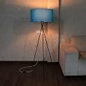 Craftter Tripod Floor LED Lamp Grey Shade For Living Room &amp; Bedroom Decor| Wooden Long Standing LED Lamp For| 19 Inch Diameter, Blue (On/Off Foot Switch)