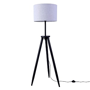 craftter antique wooden tripod floor lamp  53ft adjustable standing lamp with grey fabric shade  modern led floor lamp for living room bedroom amp home dcor