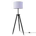 Craftter Antique Wooden Tripod Floor Lamp | 5.3Ft Adjustable Standing Lamp with Grey Fabric Shade | Modern LED Floor Lamp for Living Room, Bedroom &amp; Home Décor