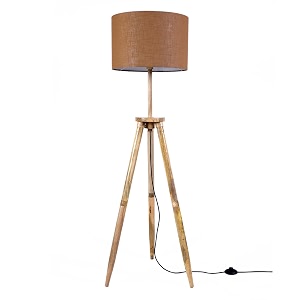 craftter wooden tripod floor lamp  modern standing lamp with brown fabric shade for living room bedroom amp office  home dcor lighting wood finish