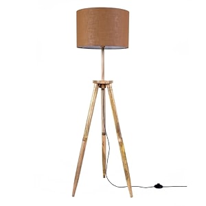 craftter wooden tripod floor lamp  modern standing lamp with brown fabric shade for living room bedroom amp office  home dcor lighting wood finish