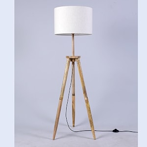 craftter wooden tripod floor lamp with fabric shade  modern standing lamp for living room bedroom amp office  stylish home dcor lighting off white 53ft