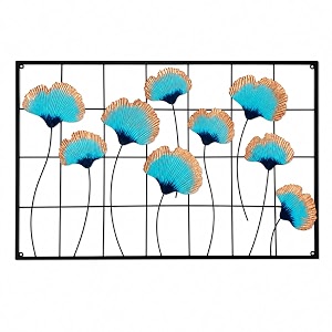 craftterindia blue amp gold metal wall art for living room modern floral wall decor decorative metal flower wall hanging for bedroom home amp office 41 x 26 inch