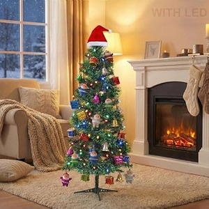craftvatika 5 feet christmas tree with 88 hanging ornaments led santa cap garland xmas decor tree for home and office festive holiday decoration items for indoor party setup 92 piece combo