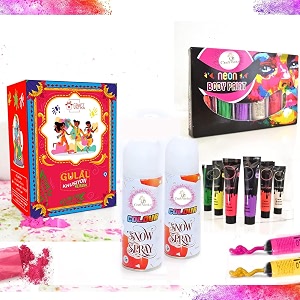 craftvatika herbal holi rang gulal with neon body paint and artificial spray combo pack for holi festival non toxic face paint neon uv glow colour paint gulal color color tube spray combo