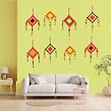 CraftVatika Kites Wall Pom Pom Hanging with Bells Strings Decoration for Home, Office, Door, Window, Haldi, Mehndi, Festival Decoration Items, Multicolor (8 Pc's)