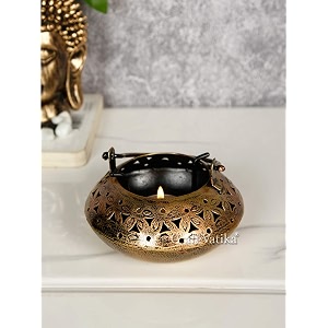 craftvatika metal degchi tealight candle holder tea light candle stand holders home decoration items for living room
