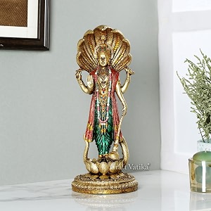 craftvatika polyresin vishnu statue murti standing on lotus base with sheshnag narayani for home pooja office centerpiece gifting idea height 125 inches
