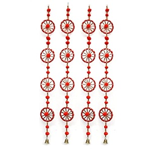 craftvatika pom pom wall hanging latkans for home decorations pom pom chakri with bell hanging strings decorations for all fesitval decorations decorative items for home set of 4 10 pc39s