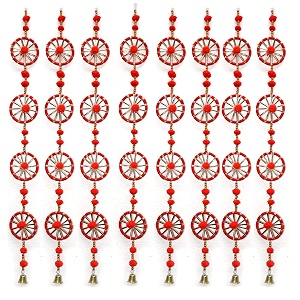 craftvatika pom pom wall hanging latkans for home decorations pom pom chakri with bell hanging strings decorations for all fesitval decorations decorative items for home 8 pcs