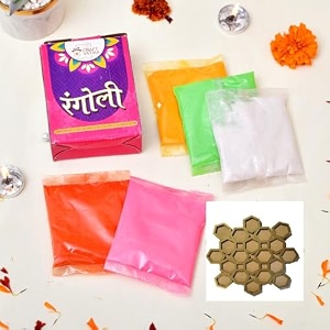 craftvatika rangoli making tools kit - set of 5 rangoli powder with mdf rangoli mate templete stencils diwali decoration items for home design 4