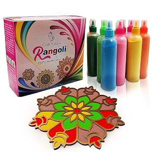 craftvatika rangoli making tools kit set of 10 rangoli rang colors powder tube bottle with readymade reusable acrylic rangoli for diwali navratri onam pongal floor decoration pooja room home dcor