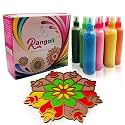 CraftVatika Rangoli Making Tools Kit Set of 10 Rangoli Rang Colors Powder Tube Bottle with Readymade Reusable Acrylic Rangoli for Diwali Navratri Onam Pongal Floor Decoration Pooja Room Home Décor