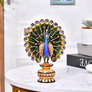 craftvatika wooden dancing peacock 6 inch set of 2 for home decoration rajasthani handpainted mor peacock showpiece for living room home office dcor diwali wedding housewarming gift