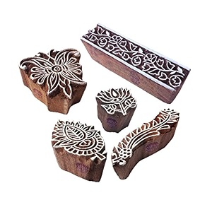 crafty motif mix and floral block print wood stamps set of 5