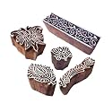 Crafty Motif Mix and Floral Block Print Wood Stamps (Set of 5)